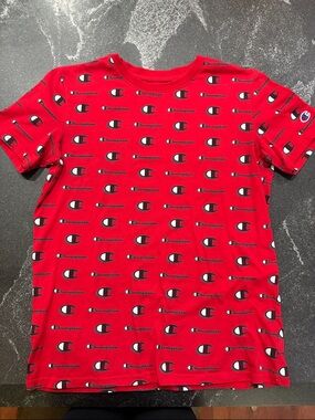 Champion Red All-Over Logo Short Sleeve Tee
